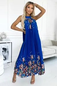 Modré plisované šaty s kvetinami Veľkosť: UNI