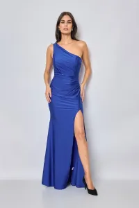 Modré priliehavé šaty s rozparkom Veľkosť: L