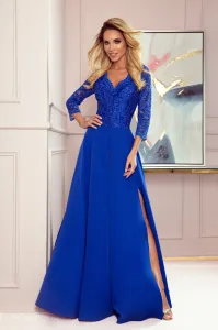 Modré spoločenské šaty s čipkou Veľkosť: M