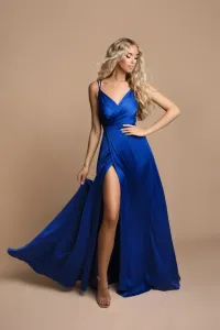 Modré spoločenské šaty s vysokým rozparkom Veľkosť: S