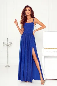 Modré trblietavé šaty s rozparkom Veľkosť: S #4910226