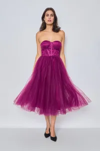 Purpurové midi šaty s korzetom a tylovou sukňou Veľkosť: M