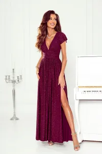 Purpurové trblietavé šaty s rozparkom Veľkosť: 4XL