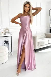 Ružové lesklé šaty s rozparkom Veľkosť: L #6174153