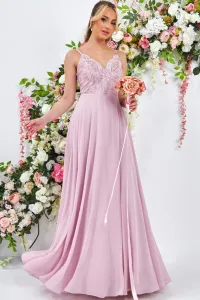 Ružové šifónové šaty s vyšívanými kvetinkami Veľkosť: M