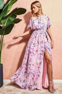 Ružovo-fialové šifónové šaty s kvetinami Veľkosť: XL