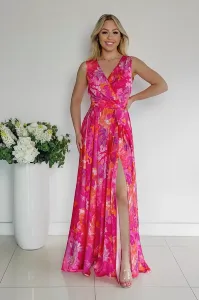 Ružovo-oranžové kvetinové šaty s rozparkom Veľkosť: XL