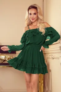 Smaragdové krátke šaty s volánikmi Veľkosť: S