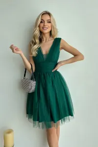 Smaragdové krátke tylové šaty s jemnými flitrami Veľkosť: S