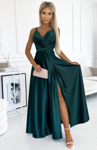 Smaragdové lesklé šaty s rozparkom Veľkosť: L