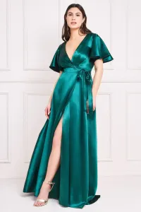 Smaragdové lesklé zavinovacie šaty Veľkosť: M