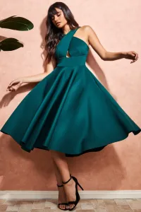 Smaragdové midi šaty s áčkovou sukňou Veľkosť: XL