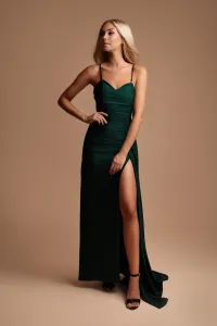 Smaragdové priliehavé šaty s vysokým rozparkom Veľkosť: M