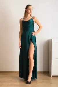 Smaragdové saténové šaty s odhaleným chrbtom Veľkosť: M