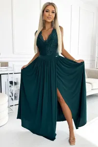 Smaragdové spoločenské šaty s čipkou a výrezom na chrbte Veľkosť: L