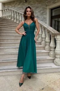 Smaragdové spoločenské šaty s tylovou sukňou Veľkosť: M