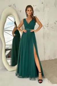 Smaragdové spoločenské šaty s tylovou sukňou Veľkosť: XXXL