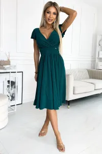Smaragdové trblietavé midi šaty s volánikovými rukávmi Veľkosť: XL