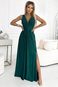 Smaragdové trblietavé šaty s rozparkom Veľkosť: L