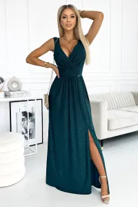 Smaragdové trblietavé šaty s rozparkom Veľkosť: XL