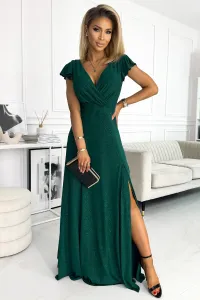 Smaragdové trblietavé šaty s volánikovými rukávmi Veľkosť: XL