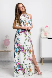 Smotanové kvetinové šaty s rozparkom Veľkosť: XL