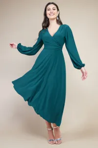 Zelené asymetrické šaty s dlhými rukávmi Veľkosť: M