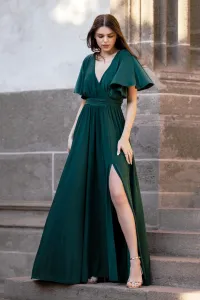 Zelené dlhé spoločenské šaty s voľnými rukávmi Veľkosť: M