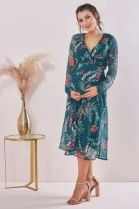 Zelené zavinovacie midi šaty s kvetinami Veľkosť: L