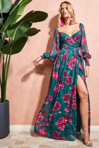 Zelené zavinovacie šaty s kvetinami Veľkosť: XXL