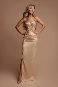 Zlaté priliehavé šaty s flitrovaným korzetom Veľkosť: L