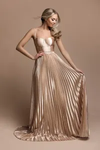 Zlaté spoločenské šaty s plisovanou sukňou Veľkosť: L