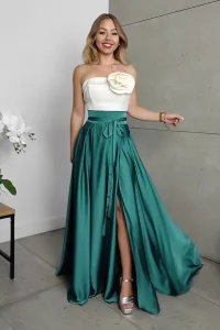 Smaragdová saténová sukňa s rozparkom Veľkosť: XL