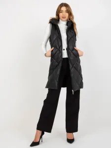 Čierna dámska prešívaná zateplená vesta s kapucňou - L