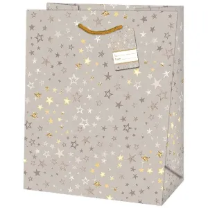 Taška darčeková Medium Hviezdy zlato-strieborné 19 x 10,2 x 23 cm