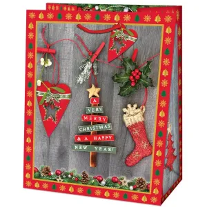 Taška darčeková Medium Vianočné ozdoby červená/zelená 19 x 10,2 x 23 cm #1895760