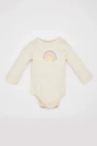 DEFACTO Baby Girl Newborn Crew Neck Rainbow Printed Heavy Fabric Snap Body