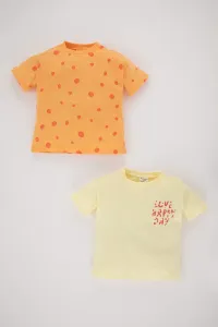 DEFACTO Baby Girl Regular Fit Crew Neck Polka Dot 2-Pack Short Sleeved T-Shirt