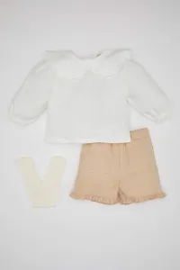 DEFACTO Baby Girl Twill Blouse Shorts Socks 3 Piece Set