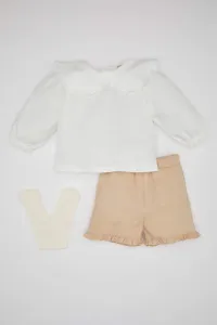 DEFACTO Baby Girl Twill Blouse Shorts Socks 3 Piece Set