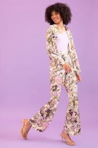 DEFACTO Flare Fit Spanish Leg Floral Patterned Satin Viscose Trousers