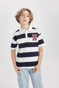 DEFACTO Boy Oversize Fit Striped Printed Short Sleeve Polo T-Shirt