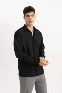 DEFACTO Modern Fit Polo Collar Crinkle Long Sleeve Shirt