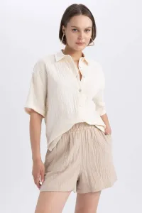 DEFACTO Oversize Fit Shirt Collar Muslin Short Sleeve Shirt