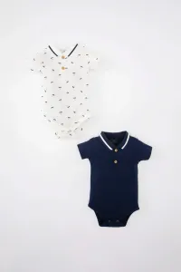 DEFACTO Baby Boy Newborn Polo Neck Sea Printed Pique 2 Piece Snap Body #9548158