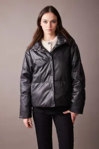 DEFACTO Waterproof Relax Fit Faux Leather Puffer Jacket