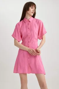 DEFACTO Shirt Collar Modal Bat Sleeve Mini Short Sleeve Dress