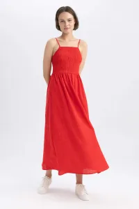 DEFACTO Strapless Linen Look Maxi Short Sleeve Woven Dress