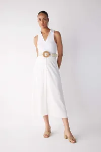 DEFACTO Normal Waist Lined Linen Blend Midi Skirt