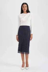 DEFACTO Straight Fit Polka Dot Tulle Lined Normal Waist Midi Knitted Skirt #8014611
